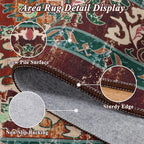 U'Artlines Boho Vintage Round Area Rug 8ft Machine Washable Low Pile Soft Floor Carpet Non Slip Non Shedding Accent Rug for Living Room Bedroom Entryway Dining Room Office Rust＆Teal
