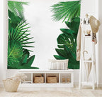 Ambesonne Leaf Tapestry King Size, Exotic Fantasy Hawaiian Tropical Palm Leaves Floral Graphic Art Print, Wall Hanging Bedspread Bed Cover Wall Decor, 104" X 88", Green White