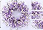 Spring Wreath for Front Door, 24 Inch Purple Forsythia Wreath for Door, Spring Wreath Blossom Cluster Flower Farmhouse on Grapevine for Festival Celebration