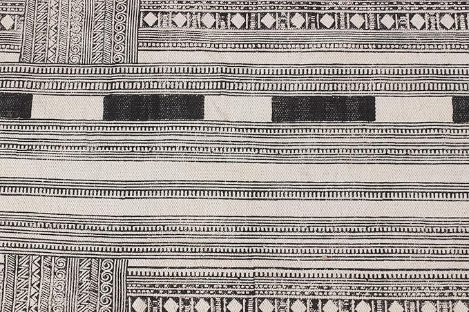 Area Rug 4' Square Rug Gray & Beige Cotton Dhurrie Striped Thick 0.19 inches Stone Easy Washable Rug Hand Wash Cotton Carpet Flatweave Rug Indoor Outdoor Rugs for Kitchen, Bedside, Enterway