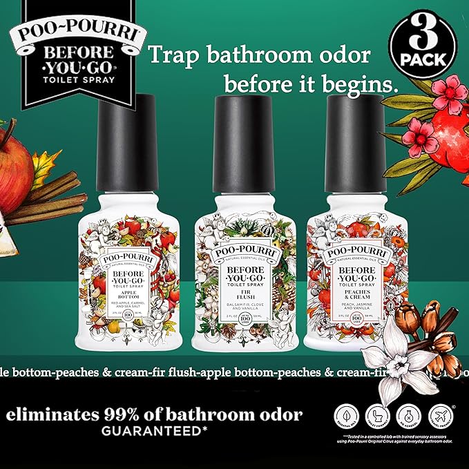 Poo-Pourri Before-You-Go Toilet Spray, Spring 2 Oz Variety Pack– Apple Bottom, Peaches & Cream, and Fir Flush