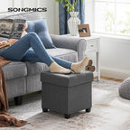 SONGMICS 15 Inches Cube Storage Ottoman, Bedroom Bench with Storage, Foot Stool with Feet, Holds Up to 660 lb, Dark Gray ULSF14GYZ