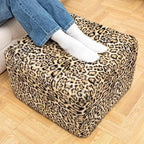 20x20x14 Inches Fluffy Square Pouf Ottoman - Plush Furry Ottoman Foot Rest Stool with High-Density Foam, Versatile Floor Seating for Living Room (Leopard Print)