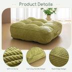 6" Washable Floor Pillow Cushion for Adults, Meditation Cushion Pillow, Large Square Floor Sitting, Removable Tufted Corduroy Cover, for Tatami Living Room or Yoga, 22x22 Inch, Machine Washable