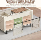 40” Farmhouse Coffee Table Bilateral Lift Top with Sliding Barn Door Movable Rustic Square Center Table with Large Hidden Storage Compartment Lifting Tabletop for Home Living Room,Office (White)