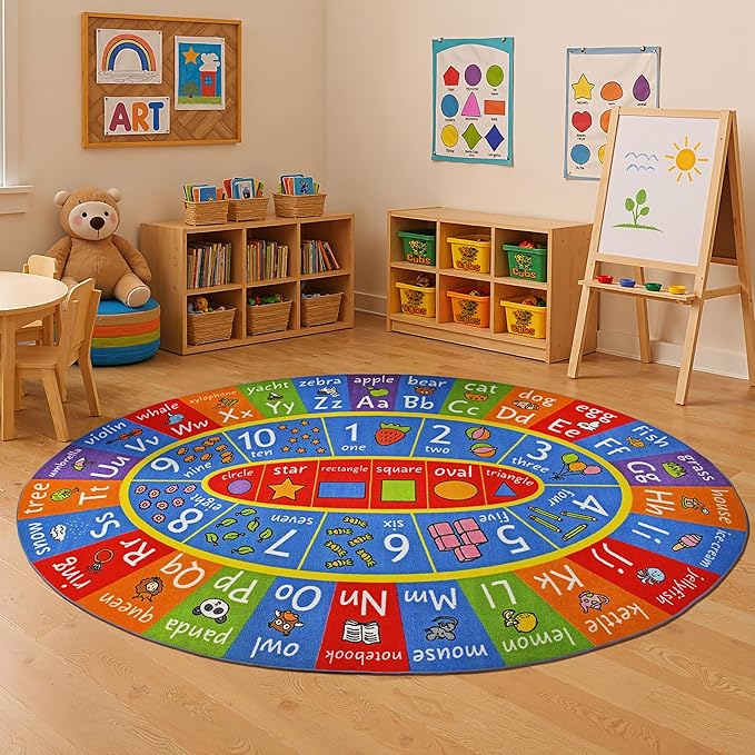 KC Cubs ABC Alphabet, Numbers and Shapes Educational Learning & Fun Game Play Area Non Slip Boy & Girl Kids Rug Carpet for Children Bedroom, Toddler Classroom & Baby Playroom Mat, Playtime Activity