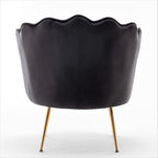 Velvet Barrel Accent Chair with Scalloped Silhouette and Gold Metal Legs, Decorative Piece Suitable for Traditional, Modern, and Contemporary Spaces, Black
