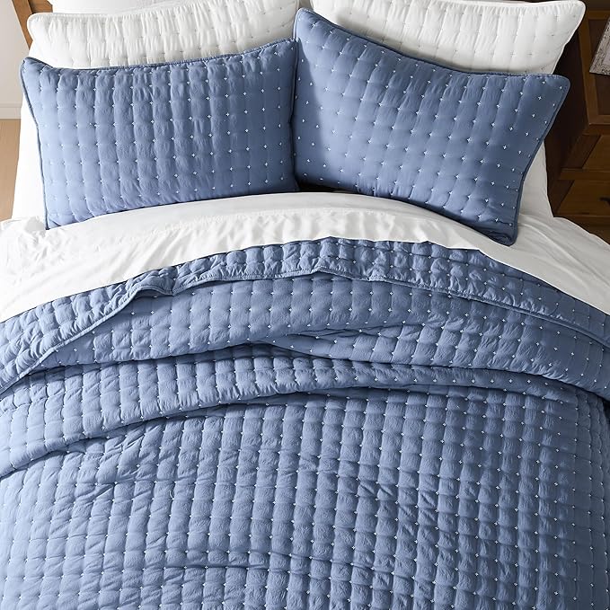 WDCOZY Blue California Cal King Size Quilt Bedding Sets with Pillow Shams, Oversized Lightweight Soft Bedspread Coverlet, Quilted Blanket Thin Comforter Bed Cover, 3 Pieces, 118x106 inches