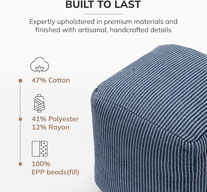 Anji Mountain 100% Handmade & Handcrafted Comfortable Home Décor Pouf Ottoman Footrest for Living Room, Bedroom, Nursery, Kidsroom, Patio Furniture - (20" x 20" x 20" - Sailor Blue)
