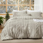 Bedsure Tufted Boho Comforter Set Queen Size - Linen Boho Bed Set, GentleSoft™ 3 Pieces Farmhouse Shabby Chic Embroidery Bedding, Gifts for Woman, Soft Jacquard Queen Comforter for All Seasons