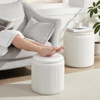 Royal Windsor Round Ottoman with Storage Set of 2,Vanity Stool with Storage for Bedroom, Ottoman Coffee Table,Small Velvet Foot Stool for Living Room, White