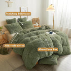XeGe Plush Shaggy Duvet Cover Set, Luxury Soft Crystal Velvet Fluffy Furry Bedding Sets 3 Pieces(1 Faux Fur Fuzzy Comforter Cover + 2 Faux Fur Throw Pillow Shams), Zipper Closure (King, Sage Green)