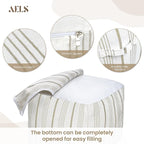 AELS Unstuffed Farmhouse Pouf Cover for Living Room, Storage Bean Bag Cubes, Off Beige & Light Brown Stripes Linen Square Ottoman Pouf Foot Rest Footstool, 18"x18"x18", Cover ONLY