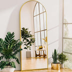 Antok Full Length Mirror, 64"x21" Floor Mirror, Arched Floor Standing Freestanding Arch Full Body Mirrors with Stand for Bedroom, Hanging Mounted for Living Room Cloakroom,Gold