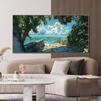 Canvas Wall Art Decor Wall Pictures for Living Room Artwork for Walls Large Landscape Natural Wall Art Decorations Framed Green Coastal Wall Art Prints Seaside Path Home Office Decor 29" x 58"