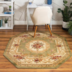 Rugs.com Chateau Collection Rug – 8' Octagon Green Medium Rug Perfect for Living Rooms, Kitchens, Entryways