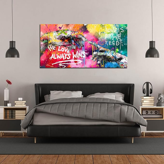 Canvas Graffiti Wall Art for Living Room - Banksy Wall Decor for Bedroom Teen Girl Ready to Hang Size 24" x 48"