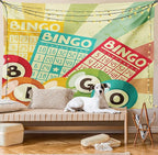 Ambesonne Vintage Tapestry, Bingo Game with Ball and Cards Pop Art Lottery Hobby Celebration Theme, Wall Hanging for Bedroom Living Room Dorm Decor, 40" X 60", Teal Multicolor