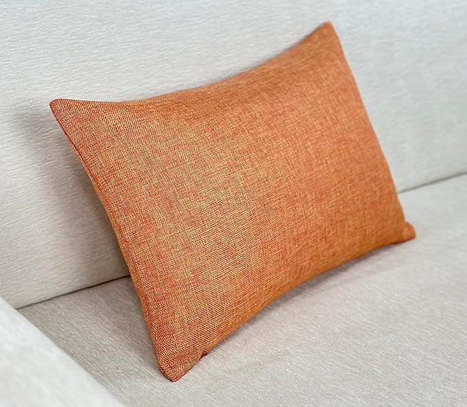 Aiking Home Woven Fine Faux Linen Throw Pillow Cover, Size 12"x18", Orange