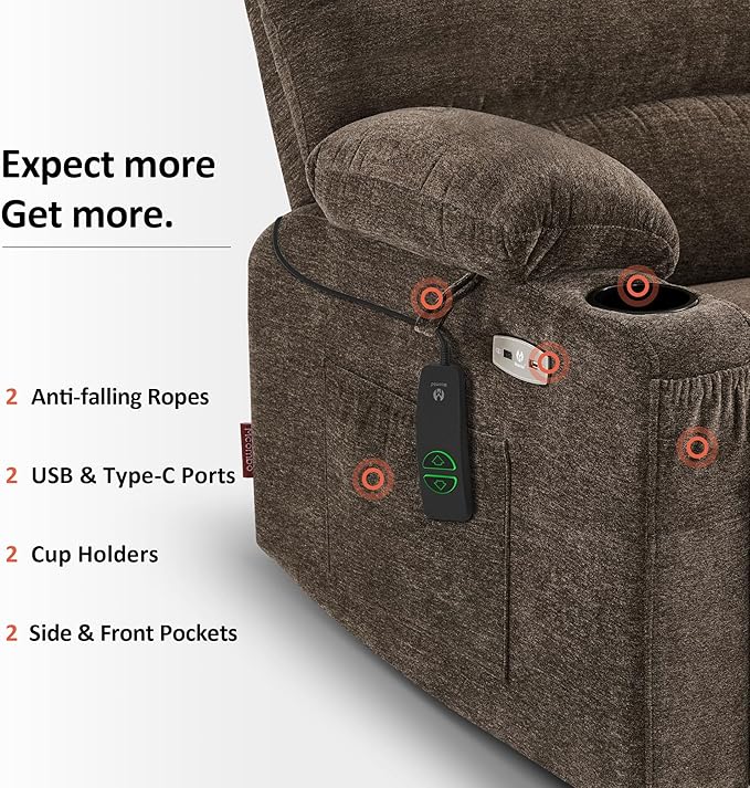 MCombo Power Lift Recliner Chair for Elderly, Lift Chair with Heat and Massage, Extra Wide Lift Recliner for Big People, Fabric R7096 (Medium-Wide, Coffee)