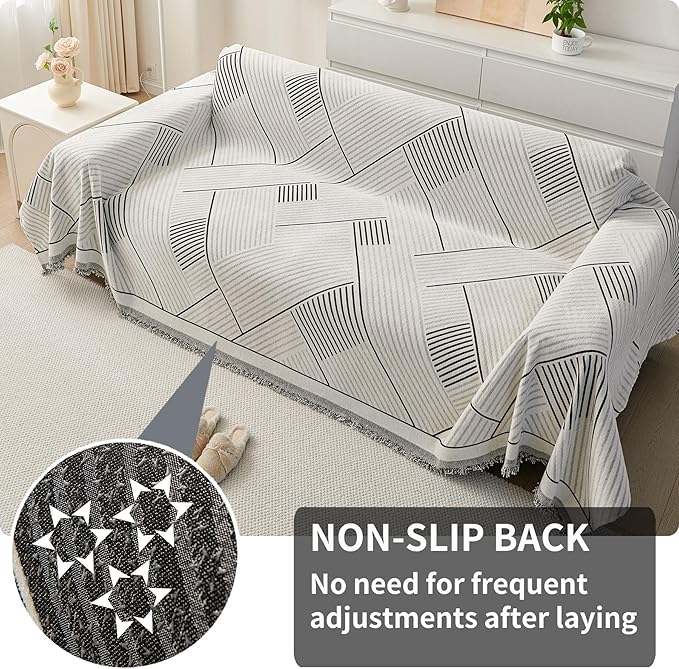 HAOMAIJIA Non Slip Couch Cover Sofa Covers for 2 Cushion Couch Washable sectional Couch Covers for Dogs pet Furniture Protector Couch Cover Blanket for Living Room (CQ-Black/Grey, 71"x102")