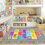 Educational Kids Rug 4x5ft - Alphabet & Numbers Play Mat with Animal Pattern - Non-Slip, Machine Washable Nursery Rug for Toddlers, Playroom & Classroom (Gray)