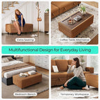 LINSY HOME Sectional Sleeper Sofa Storage Ottoman Bench, Convertible Coffee Table Plush Corduroy Couch Ottoman Footstool for Living Room, Bedroom Entryway and Family Room, Brown
