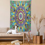 Ambesonne Psychedelic Tapestry, Abstract Unusual with Color and Form Details Hippie Retro, Wall Hanging for Bedroom Living Room Dorm Decor, 60" X 80", Soft Blue