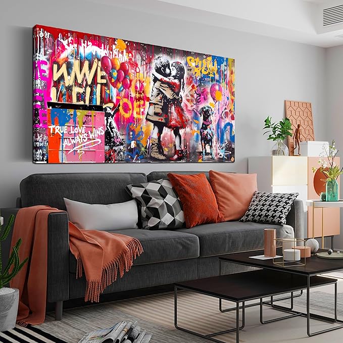 CIRABKY Colorful Canvas Wall-Art - Graffiti Art Wall Decor for Living Room - Boy and Girl Print Big Painting Size 29" x 59"