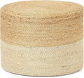 REDEARTH · Cylindrical Pouf Foot Stool Ottoman - Jute Braided Pouffe Poof Accent Sitting Footrest for Living Room, Bedroom, Nursery, Patio, Lounge & Other Rooms (Natural Ivory, 18"X18"X14")