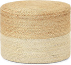 REDEARTH · Cylindrical Pouf Foot Stool Ottoman - Jute Braided Pouffe Poof Accent Sitting Footrest for Living Room, Bedroom, Nursery, Patio, Lounge & Other Rooms (Natural Ivory, 18"X18"X14")