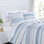 Southshore Fine Living, Inc. Twin/XL Quilt Bedding Set, Dorm Bedding Essentials, Stain Resistant, Machine Washable Striped Bedspread, Twin XL Comforter Set w/Pillow Sham, Blue Striped