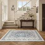 4x6 Area Rugs for Living Room, Non-Slip Backing Small Kids Rugs for Bedroom, Vintage Floral Rug Home Decor, Low Pile Soft Washable Rug for Kitchen, Dining Room (Blue/Beige,4'x6')