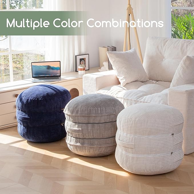 HIGOGOGO Pouf Ottoman Stuffed Round Modern Foam Filled Foot Rest Poufs 20 X 18 Inches Modular Ottomans Separated Into Floor Cushions for Living Room Chair Decorative Stool, Beige