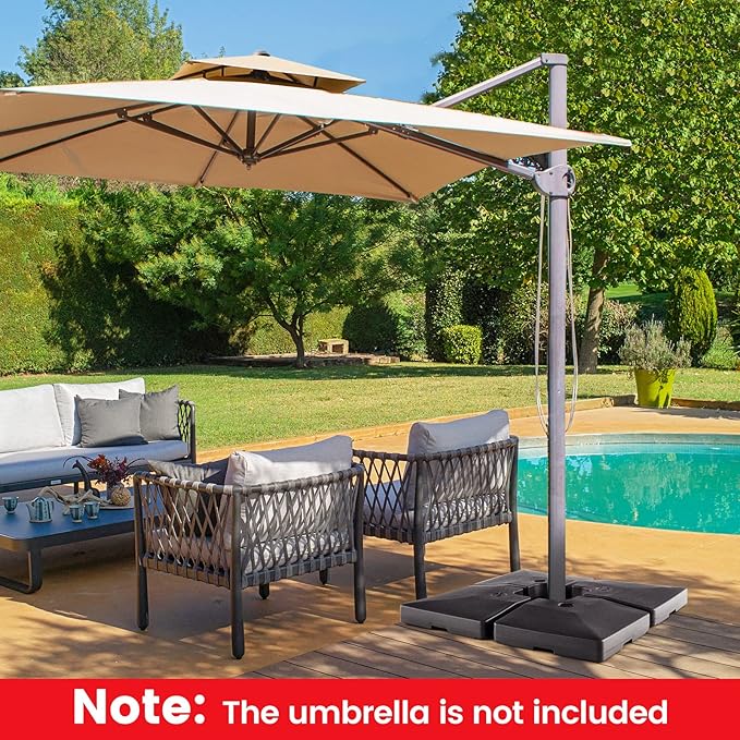 Giantex 284 lbs Fillable Offset Patio Umbrella Base, 4PCS Umbrella Stand Water Sand Weight for Cantilever Umbrella, 4 Connecting Pins, Easy-Filling Spouts, Outdoor Market Umbrella Holder for Garden