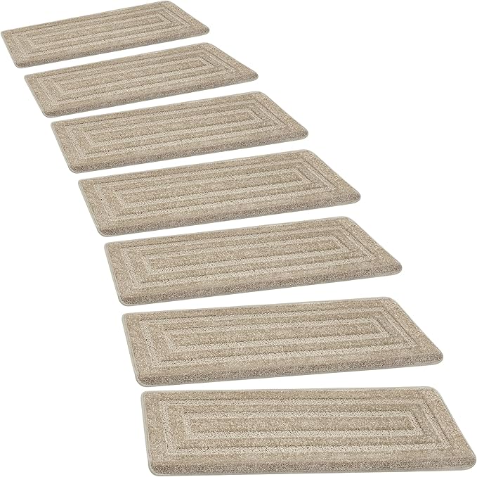 PURE ERA Bullnose Carpet Stair Treads Set Tape Free Non-Slip Indoor Stair Protectors Pet Friendly Rugs 9.5" x 30"(2 Pieces,Cream Gray Rectangular)