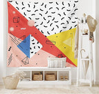 Ambesonne Abstract Tapestry, Modern Geometric Trippy Triangles Cubes Circles Rollers Dots Print, Wide Wall Hanging for Bedroom Living Room Dorm, 80" X 60", Coral Pink