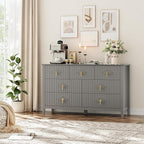 GarveeHome Fluted Dresser for Bedroom, 54 Inch Wide 7-Drawer Wood Dresser, Modern Chest of Drawers, Storage Organizer Cabinet for Living Room, Hallway, Entryway, Grey