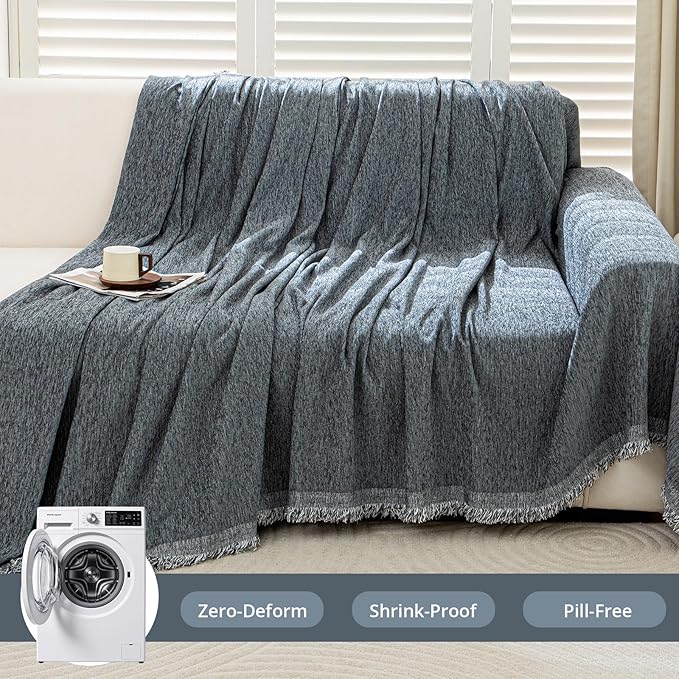 Couch Cover for Dogs, Non Slip Sofa Cover, Washable Couch Covers, 2 Cushion Sofa for Dogs Furniture Protector with Tassels Chenille Sofa Covers for Pets (Vertical Pattern Dark Gray)