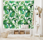 Ambesonne Leaf Tapestry King Size, Romantic Holiday Island Hawaiian Banana Trees Watercolored Image, Wall Hanging Bedspread Bed Cover Wall Decor, 104" X 88", Forest Green