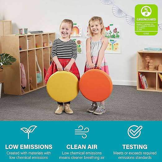 SoftScape Classpack 15 inch Round Floor Cushions with Handles; Flexible Seating for Daycare, Preschool, Classroom, Library and More; 2 inch Thick Deluxe Foam (24-Piece) - Assorted, 13773-AS