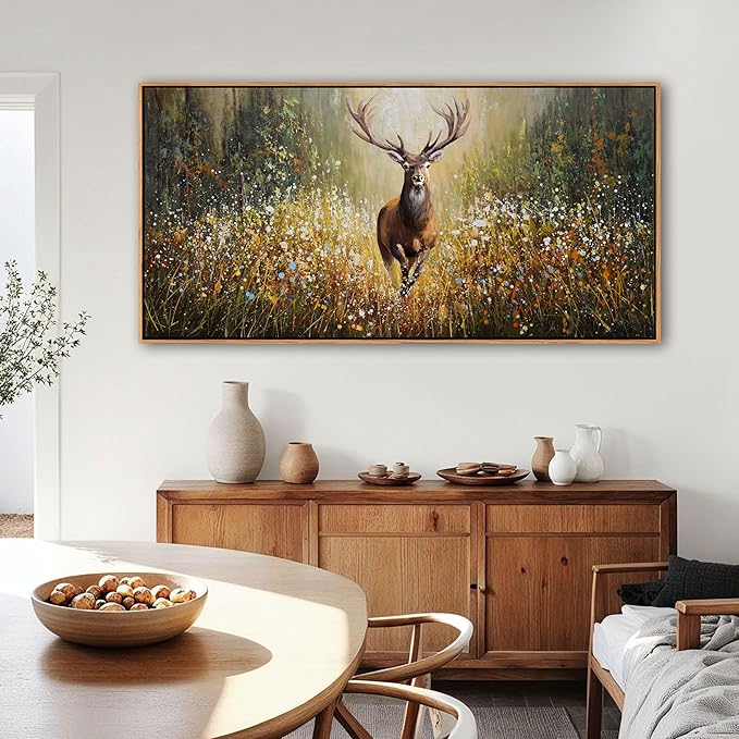 XLSJERST Country Wall Decor Poster 48x24 Inches - Elk Picture Hunting Artwork Large Canvas Picture Brown Deer Wall Art for Living Room Guest Bath Decoration