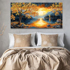 Wall Art For Living Room Canvas Art Wall Decor Modern Wall Art Gold Tree River Sunrise Landscape Painting Print Picture For Bedroom Office Apartment Hotel Home Wall Decoration 24 X 48 In
