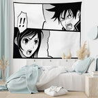 Ambesonne Anime Tapestry, Japanese Comics Strip Boy and Girl Fight Scene Manga Image Cartoon Print, Fabric Wall Hanging Decor for Bedroom Living Room Dorm, 28" X 23", Black White Grey