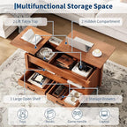 IDEALHOUSE 47.2" Coffee Table with Storage, Multi-Function Lift Top Coffee Table with Wooden Lift Tabletop, 2 Drawers and Hidden Compartment, Central Table for Living Room Home Office, Brown