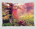 Ambesonne Forest Tapestry, Majestic Landscape Autumn Trees in Woodland Natural Garden in Ukraine, Wide Wall Hanging for Bedroom Living Room Dorm, 80" X 60", Red Green Brown