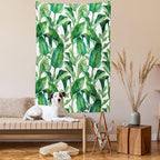 Ambesonne Leaf Tapestry Queen Size, Romantic Holiday Island Hawaiian Banana Trees Watercolored Image, Wall Hanging Bedspread Bed Cover Wall Decor, 88" X 88", Forest Green