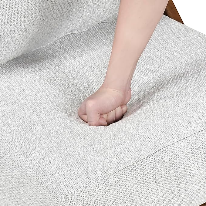 Lexicon Modern Accent Chair, Pascal Brown Solid Rubberwood Frame, Woven Chenille Upholstered Armless Chair with Reversible Cushions and Removable Covers, for Living Room, Bedroom and Office, Beige