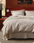 Bedsure Cotton Duvet Cover Set - 100% Cotton Waffle Weave Linen Duvet Cover Oversized King Size, GentleSoft™ and Breathable Bedding Set for All Season, 3 Pieces, 120"x98"