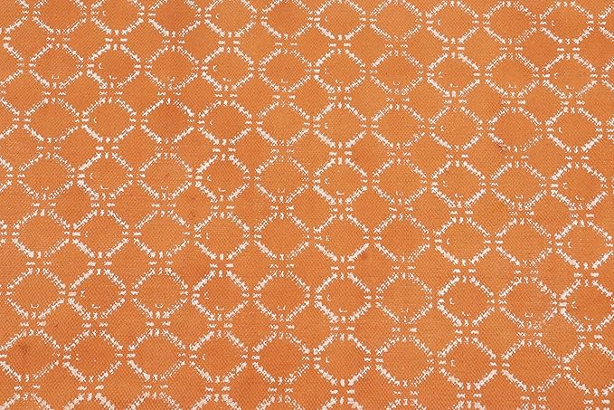 Kilim Rug 6x9 Area Rug Orange & Beige Cotton Dhurrie Oriental Thick 0.19 inches Stone Easy Washable Rug Hand Wash Cotton Carpet Flatweave Rug Indoor Outdoor Rugs for Living Room, Bedroom